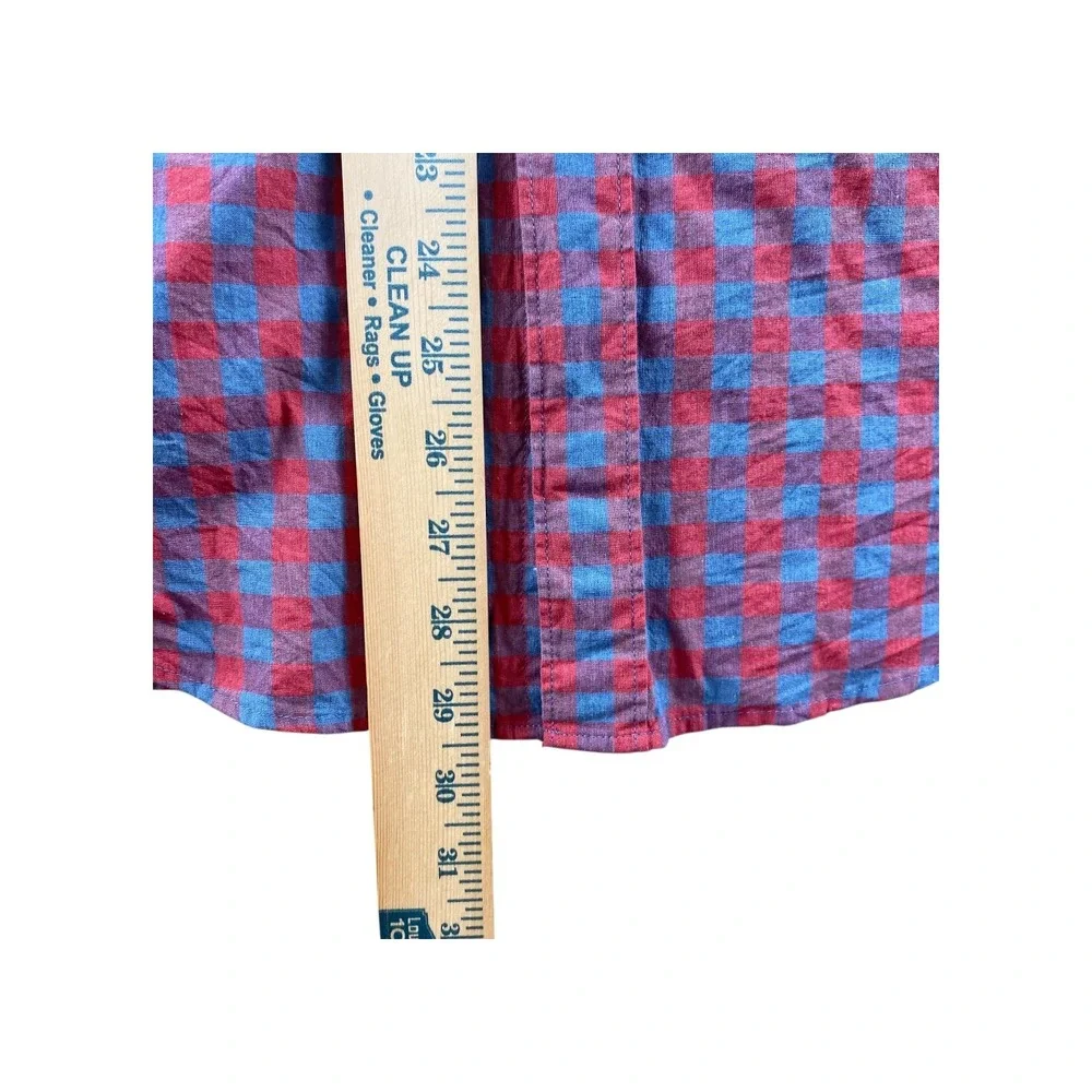 J Crew Slim Fit Organic Cotton‎ Gingham Button Down Shirt Men Size M Red Blue